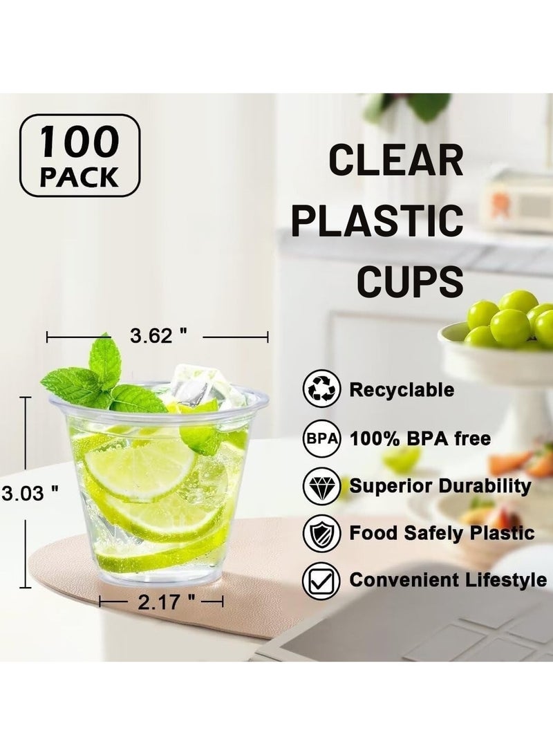 ١٠٠ كوب بلاستيكي شفاف للاستخدام مرة واحدة، سعة ٢٠٠ مل | أكواب شرب شفافة متينة وقوية | مثالية للماء والعصير والمشروبات الغازية والحفلات والنزهات والاستخدام اليومي | أكواب فاخرة بتصميم مضلع للاستخدام مرة واحدة - عبوة من ١٠٠ كوب - Image 3